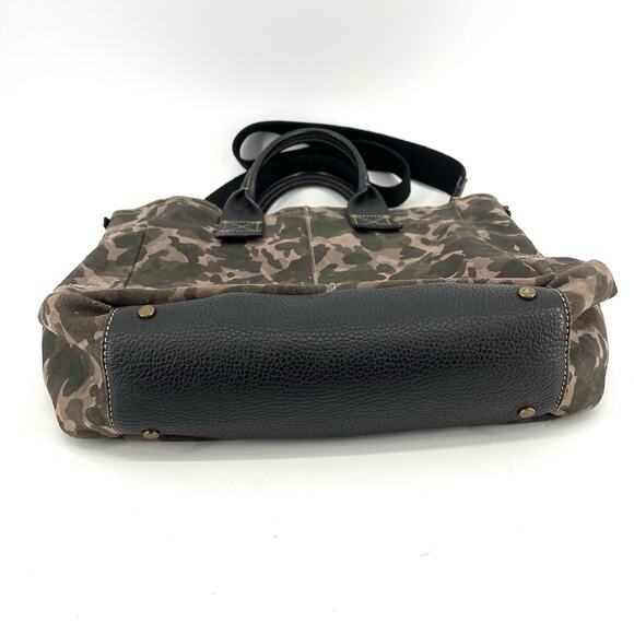 Nicoli Suede and Leather Large Tote Bag Camo Canvas Shoulder Strap - Picture 3 of 8